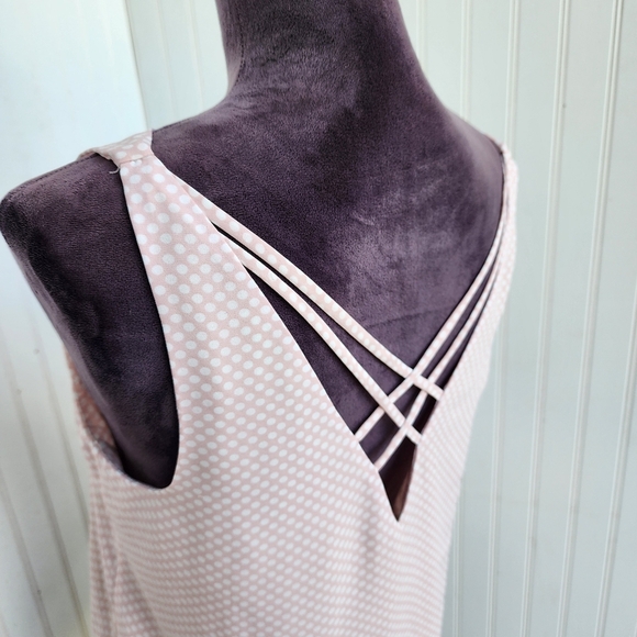 Express Women's Polka Dot Pink White Strappy Double V Neck Tank Top S - Picture 3 of 12